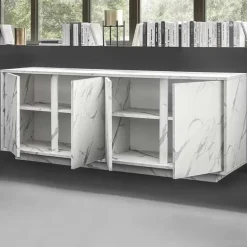 Madia 180x79h cm 4 ante moderna effetto marmo bianco Viking