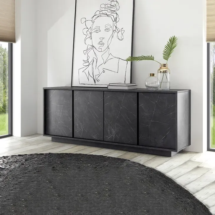 Madia 180x79h cm 4 ante moderna effetto marmo nero Viking