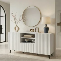 Madia 151x83h cm 3 ante moderna industrial cannettato bianco Essence