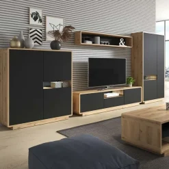 Madia 121x126h cm 3 ante moderna nero opaco rovere Esmond