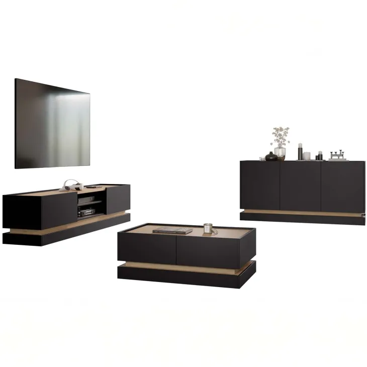 Madia 160x75h cm 3 ante moderna nero rovere Rhea