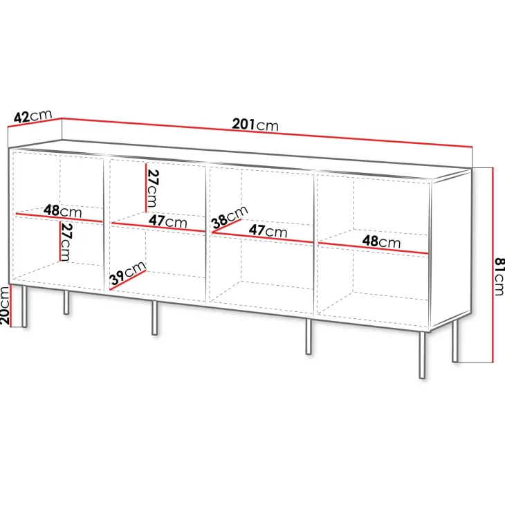 Madia 201x81h cm 4 ante moderna noce cannettato Gabiot
