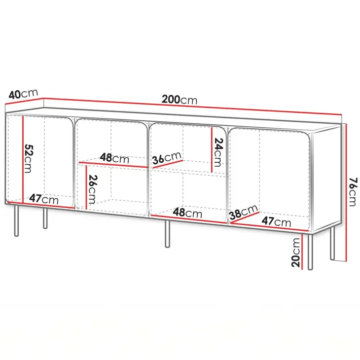 Madia 200x76h cm 4 ante moderna rosso mattone Maya