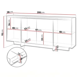 Madia 200x90h cm 4 ante moderna rovere Girone