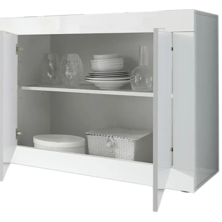 Madia 207x86h cm 4 ante moderna soggiorno bianco lucido Eternity