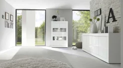 Madia 207x86h cm 4 ante moderna soggiorno bianco lucido Eternity