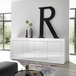 Madia 207x86h cm 4 ante moderna soggiorno bianco lucido Eternity