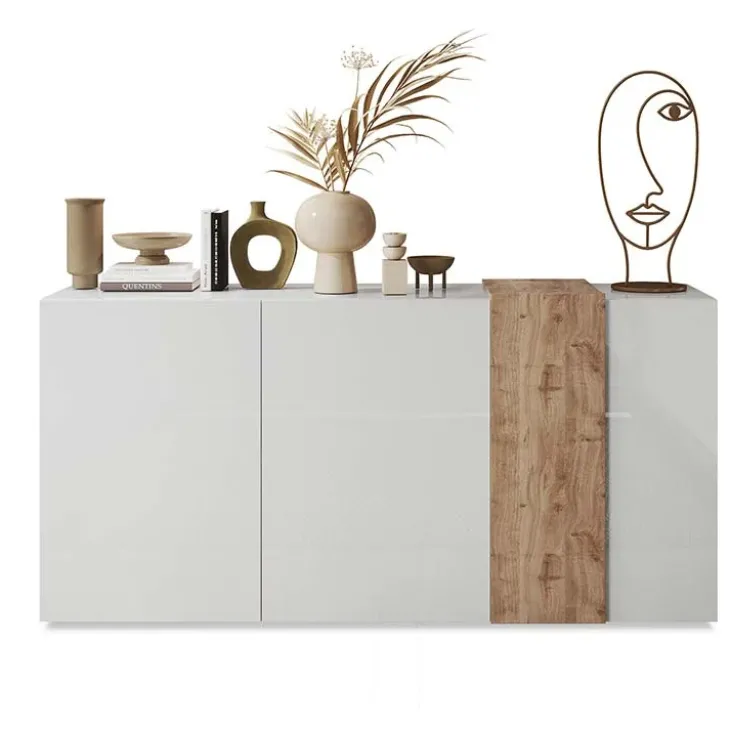 Madia 181x86h cm 3 ante moderna soggiorno bianco lucido rovere Universal