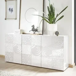 Madia 181x84h cm 3 ante moderna soggiorno bianco laccato lucido Paradise
