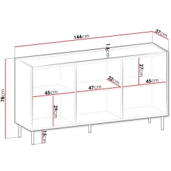 Madia 144x78h cm 3 ante 3 ripiani piano effetto marmo nero noce Caliva