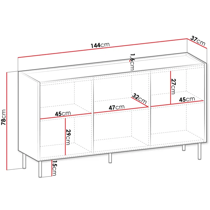 Madia 144x78h cm 3 ante 3 ripiani piano effetto marmo nero noce Caliva