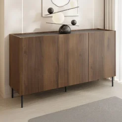 Madia 144x78h cm 3 ante 3 ripiani piano effetto marmo nero noce Caliva