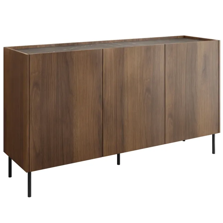 Madia 144x78h cm 3 ante 3 ripiani piano effetto marmo nero noce Caliva