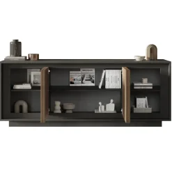 Madia 207x80h cm 4 ante soggiorno antracite rovere scuro Savoy