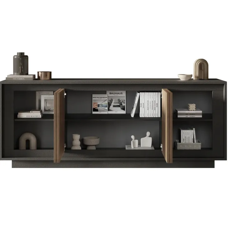 Madia 207x80h cm 4 ante soggiorno antracite rovere scuro Savoy