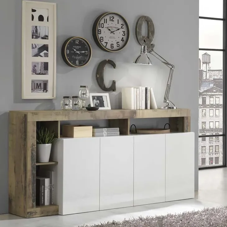 Madia 184x93h cm 4 ante soggiorno bianco lucido pero Invictus