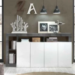 Madia 184x93h cm 4 ante soggiorno bianco lucido ossido Invictus