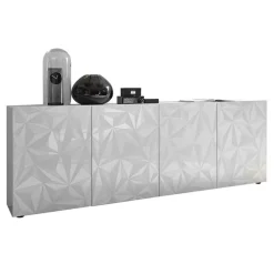 Madia 241x84h cm 4 ante soggiorno bianco lucido con serigrafia Marvis