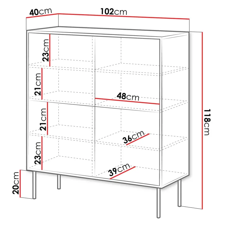 Madia 102x118h cm 4 ante soggiorno nero Wild