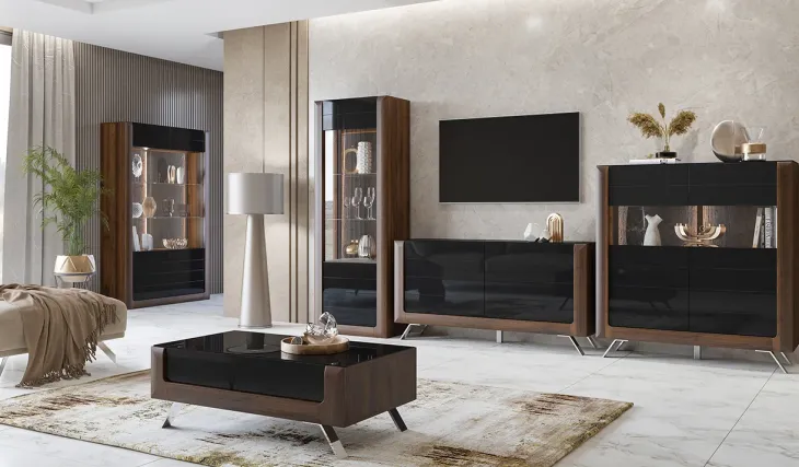 Madia 160x81h cm 2 ante soggiorno noce nero lucido Jumbo
