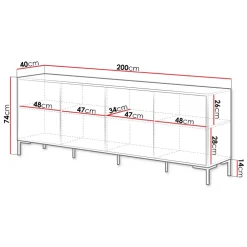 Madia 200x74h cm 4 ante soggiorno rovere nero Duble