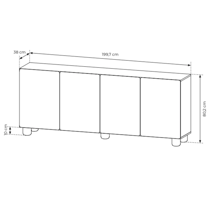 Madia 200x80h cm 4 ante soggiorno rovere chiaro Mellow