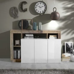 Madia 146x93h cm 3 ante vani a giorno moderna bianco pero Invictus