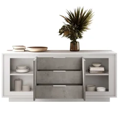 Madia 180x80h cm 3 cassetti 2 ante moderna bianco opaco grigio cemento Deluxe