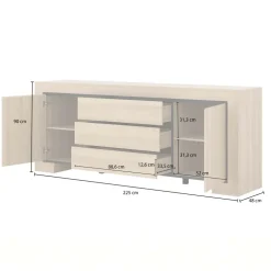 Madia 225x90h cm 3 cassetti 2 ante rovere Écarté