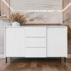 Madia 153x90h cm 3 cassetti design cannettato bianco Strike