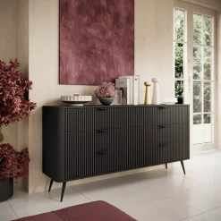 Madia 163x81h cm 6 cassetti moderna nero opaco cannettato Ramis