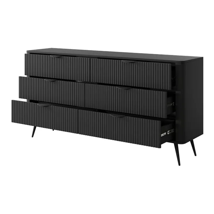 Madia 163x81h cm 6 cassetti moderna nero opaco cannettato Ramis