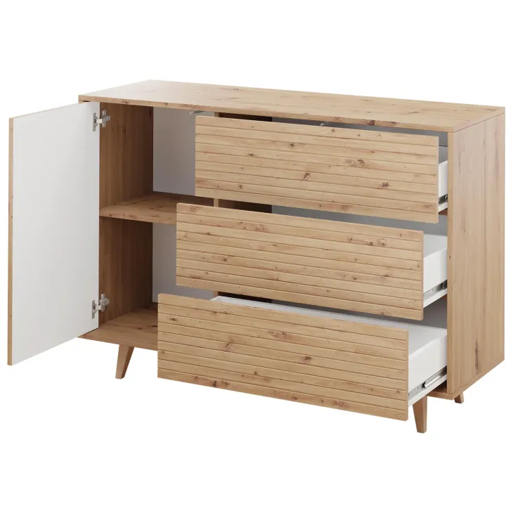 Madia 120x84h cm 3 cassetti rustica design cannettato rovere Branch