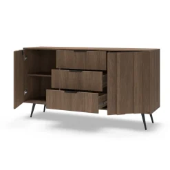 Madia 154x83h cm con led 2 ante 3 cassetti soggiorno noce Bois