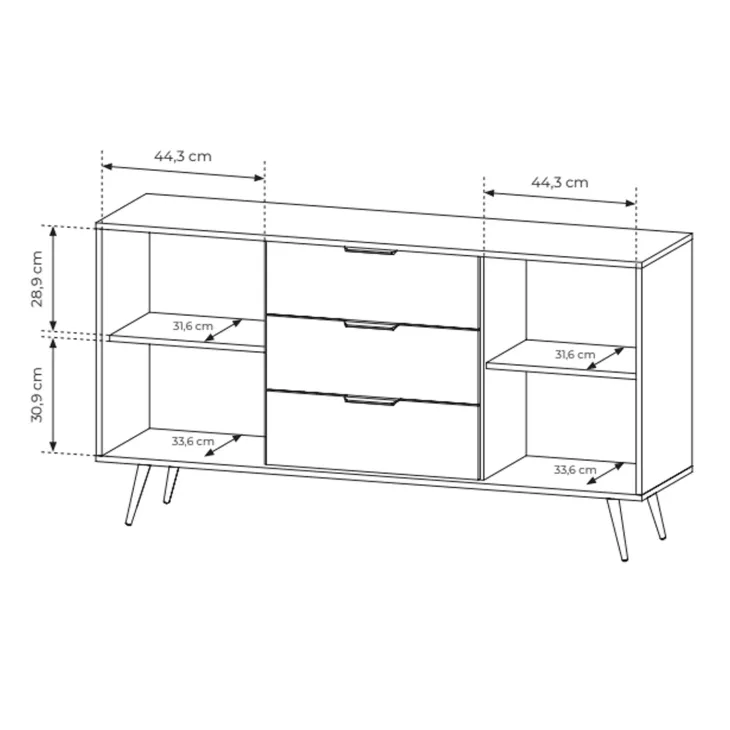 Madia 154x83h cm con led 2 ante 3 cassetti soggiorno noce Bois