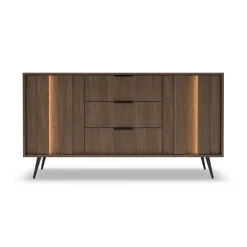 Madia 154x83h cm con led 2 ante 3 cassetti soggiorno noce Bois
