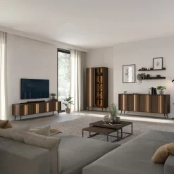 Madia 183x83h cm con led 4 ante soggiorno noce Bois