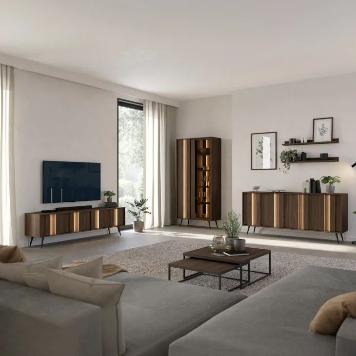 Madia 183x83h cm con led 4 ante soggiorno noce Bois