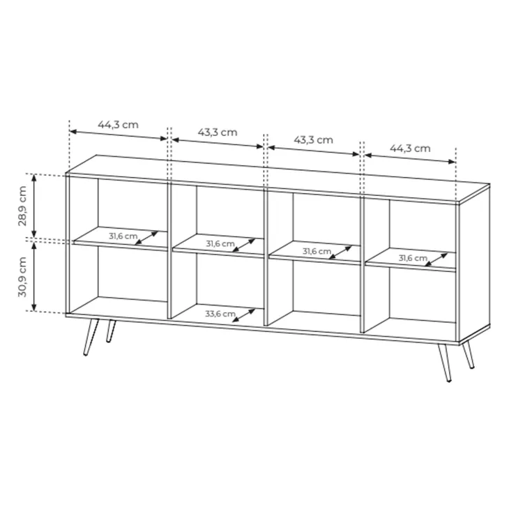 Madia 183x83h cm con led 4 ante soggiorno noce Bois