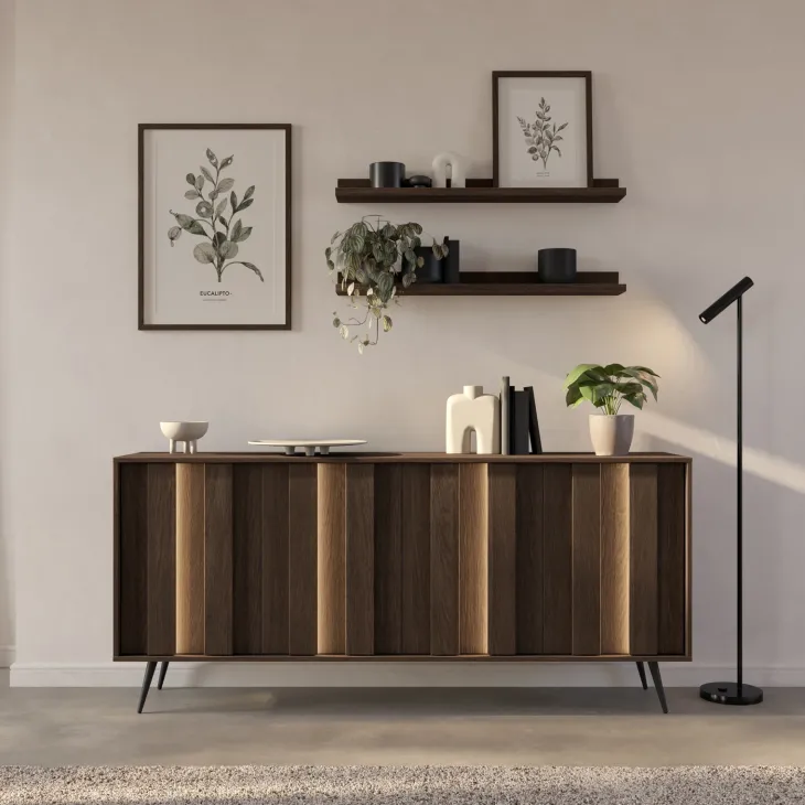 Madia 183x83h cm con led 4 ante soggiorno noce Bois
