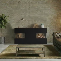 Madia 120x62h cm con vetrinetta moderna nero rovere Fusion