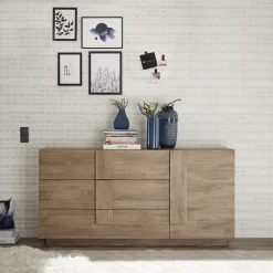 Madia 182x90h cm moderna 1 anta 3 cassetti rovere scuro Alvarez