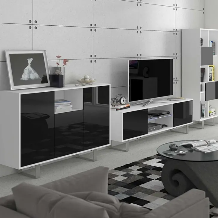 Madia 120x90h cm moderna bianco opaco nero lucido Kelli Gihome®
