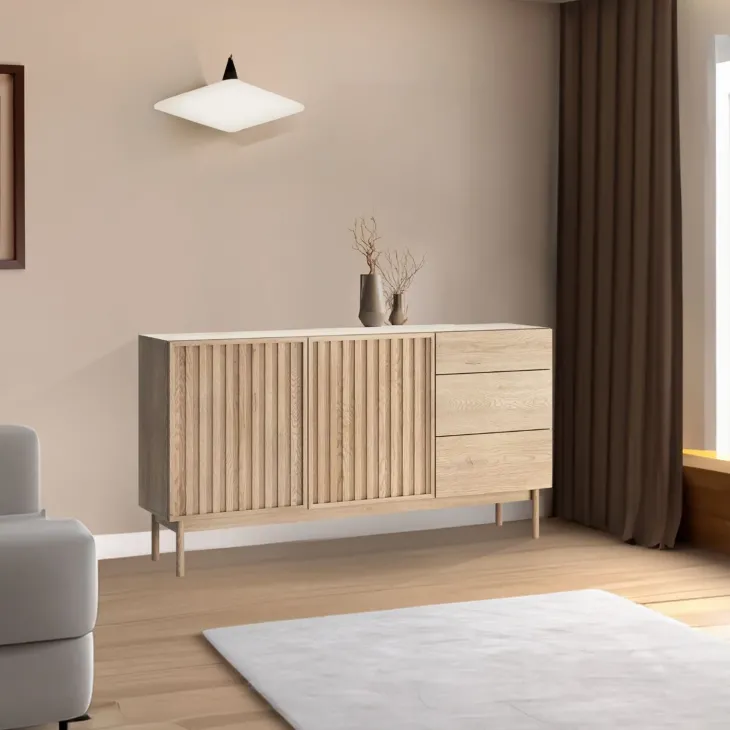Madia 159x84h cm moderna design cannettato rovere Colby
