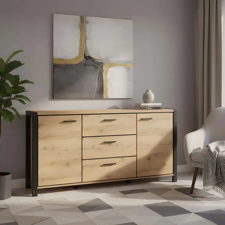 Madia 180x91h cm moderna industrial quercia nero opaco Neive