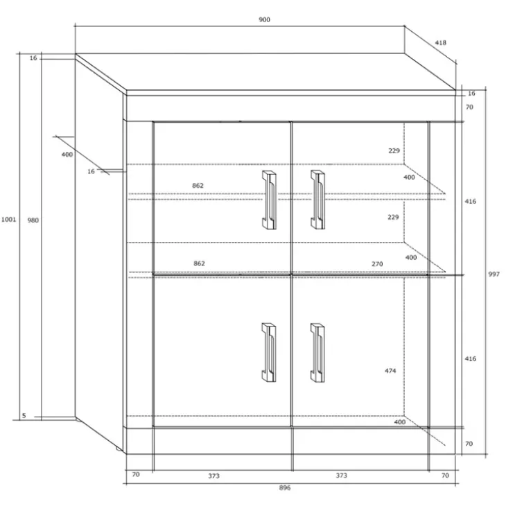 Madia 90x100h cm moderna noce nero lucido Ester Gihome®