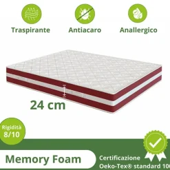 Materasso matrimoniale 180x200cm doppio strato memory antiacaro H. 24cm Superior Memory