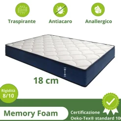 Materasso matrimoniale 160x200cm memory lato estivo e invernale H. 18cm Basic Dream 50