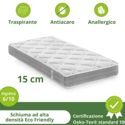 Materasso singolo 90x190cm anallergico antiacaro H.15cm Smart Sleep
