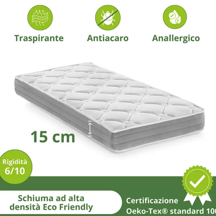 Materasso singolo 90x200cm anallergico antiacaro H.15cm Smart Sleep